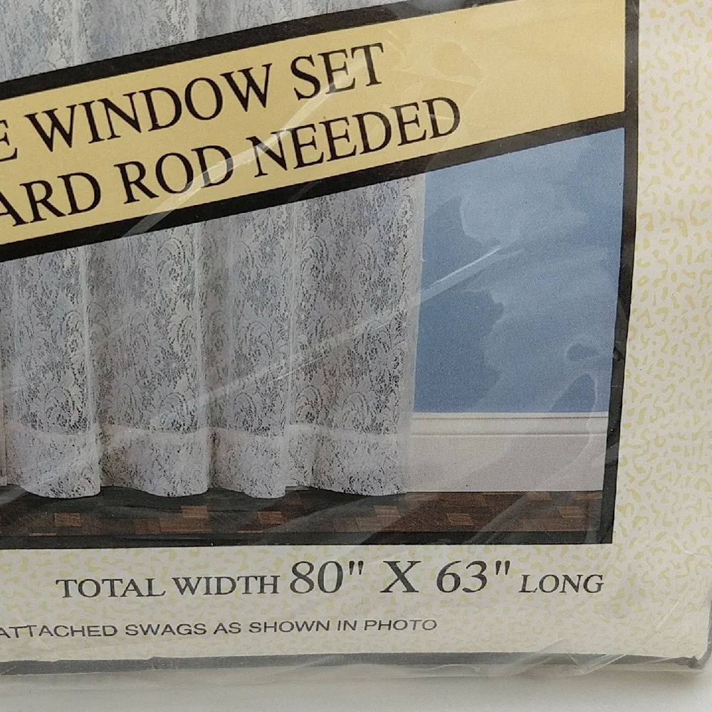 White Lace Curtain Panels with Swag - Picture 2 of 3